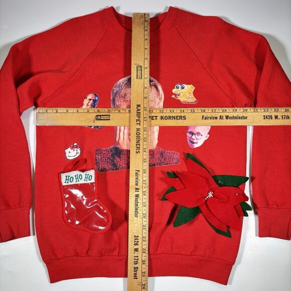 Ugly Christmas Sweater Women Size Large Home Alone SpongeBob Thrashed distressed - Picture 5 of 10